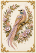 Pastel bird with pearl embroidery in an ornate gold frame