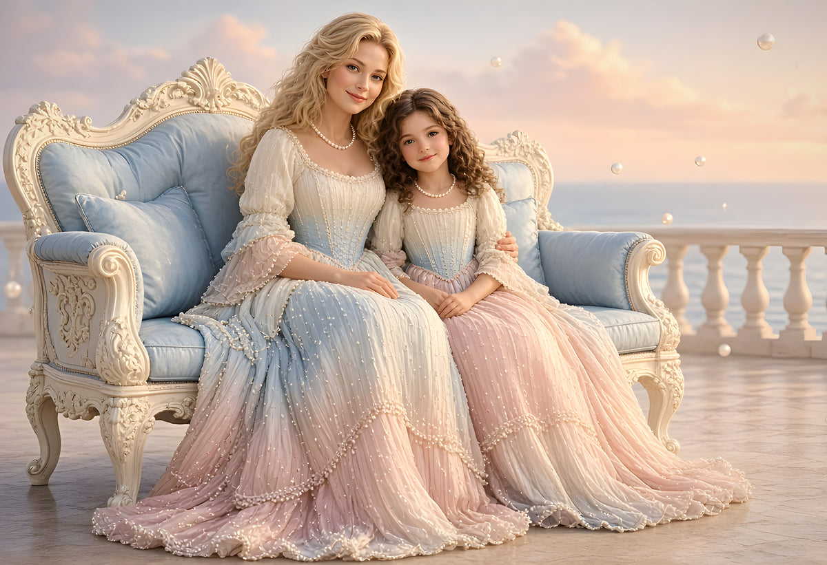 Tender Lineage, mother and daughter in pearl gowns, Maison Du Silence fine art print