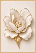 The Ivory Bloom — a ruffled ivory bloom with gold-edged petals and a crown of pearls above a polished golden base