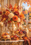 Golden Bouquet — gilded baroque bouquet of autumn dahlias with grapes and pomegranates