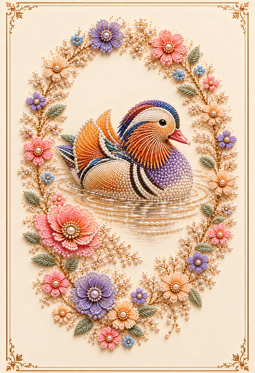 Mandarin duck embroidered with pearls