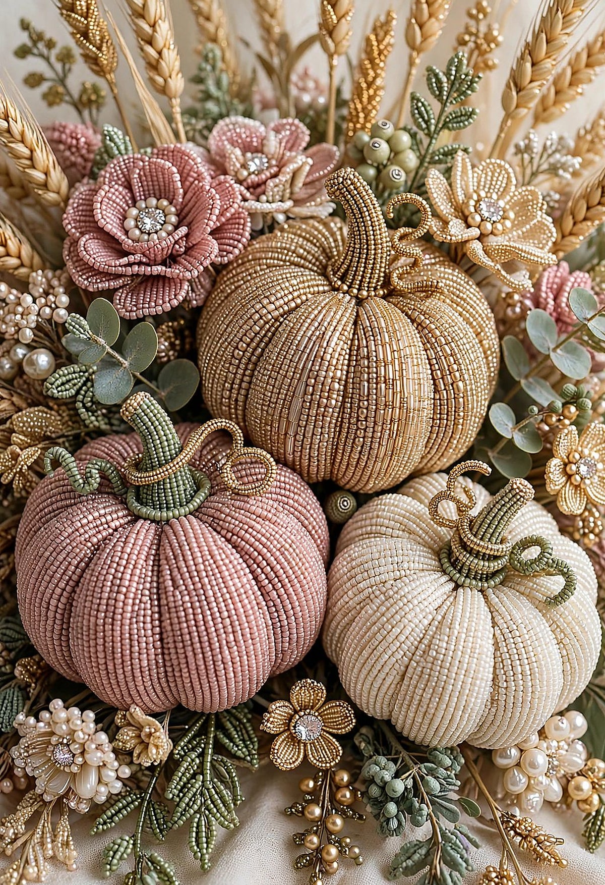 Trois Citrouilles beaded autumn wall art print