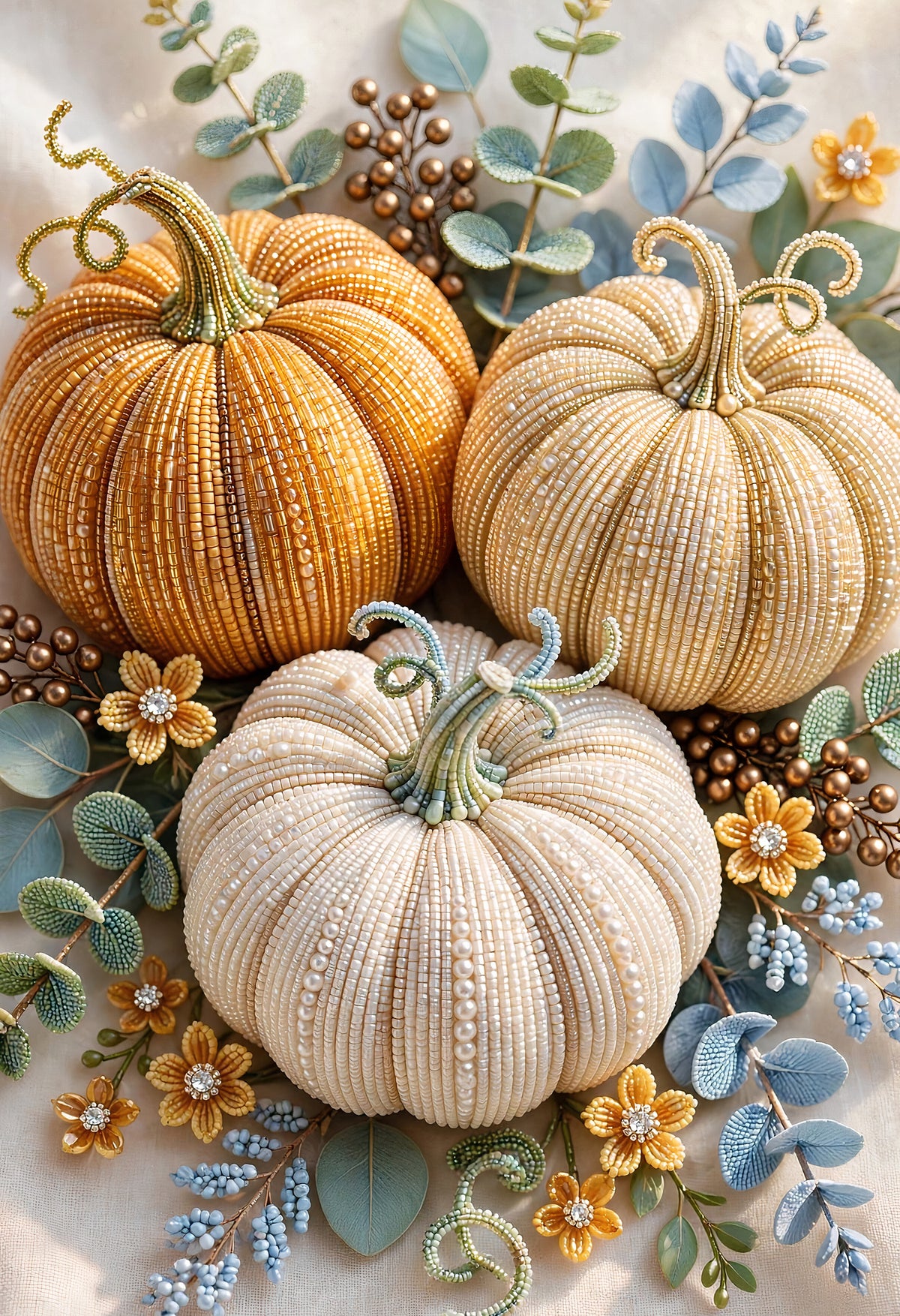 Citrouilles d'Or beaded autumn wall art print
