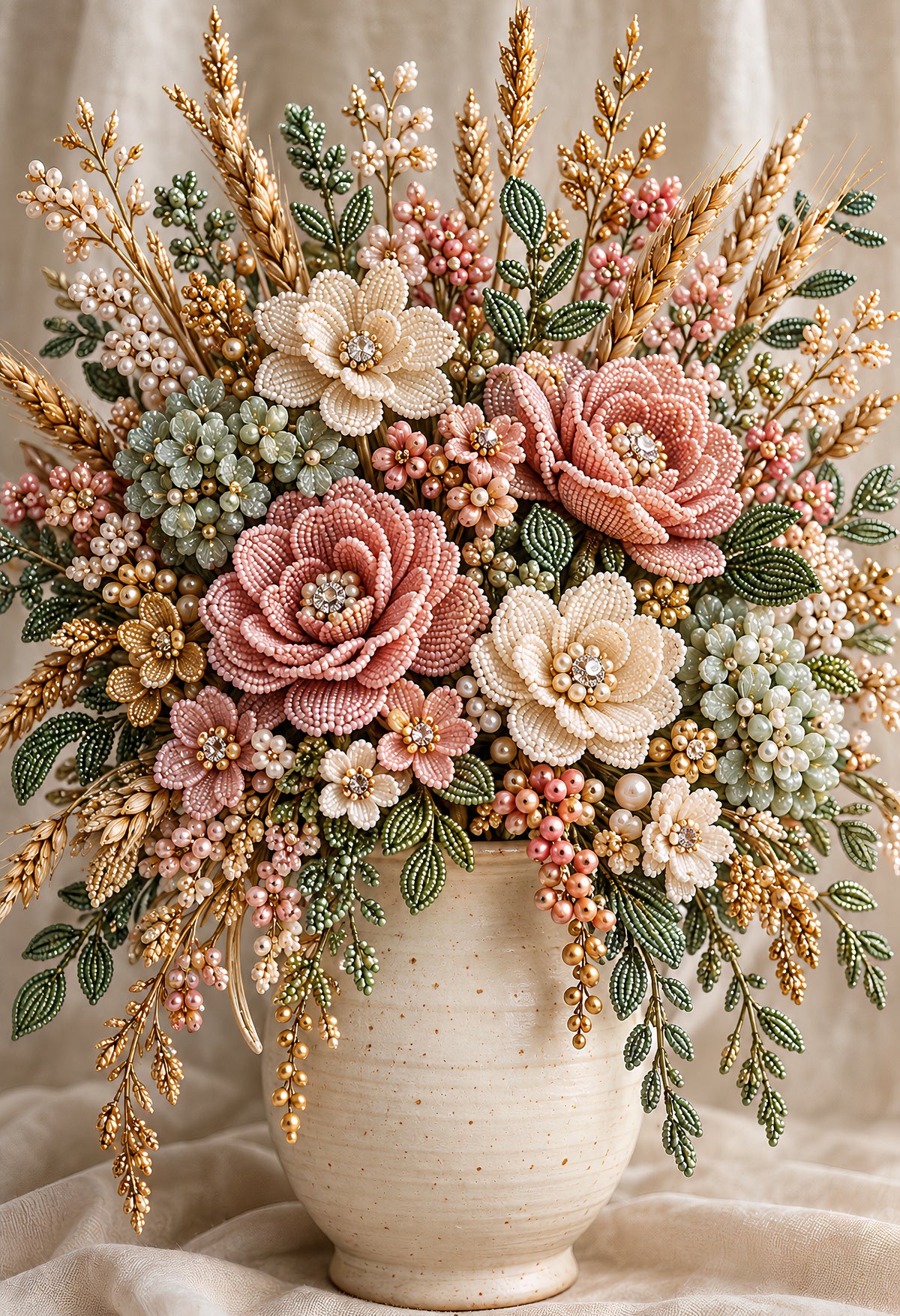 Vase de Roses Poudrées beaded autumn wall art print