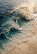 Luminous Break – powerful teal ocean wave crashing in golden sunlight with white foam spray and crystal-clear water droplets