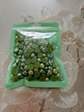 60g Flatback Half Pearls 10mm Peridot Green AB -