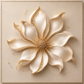 Magnolia Soleil – sculptural ivory magnolia with eight sweeping petals edged in gold, pearl details and a radiant golden center
