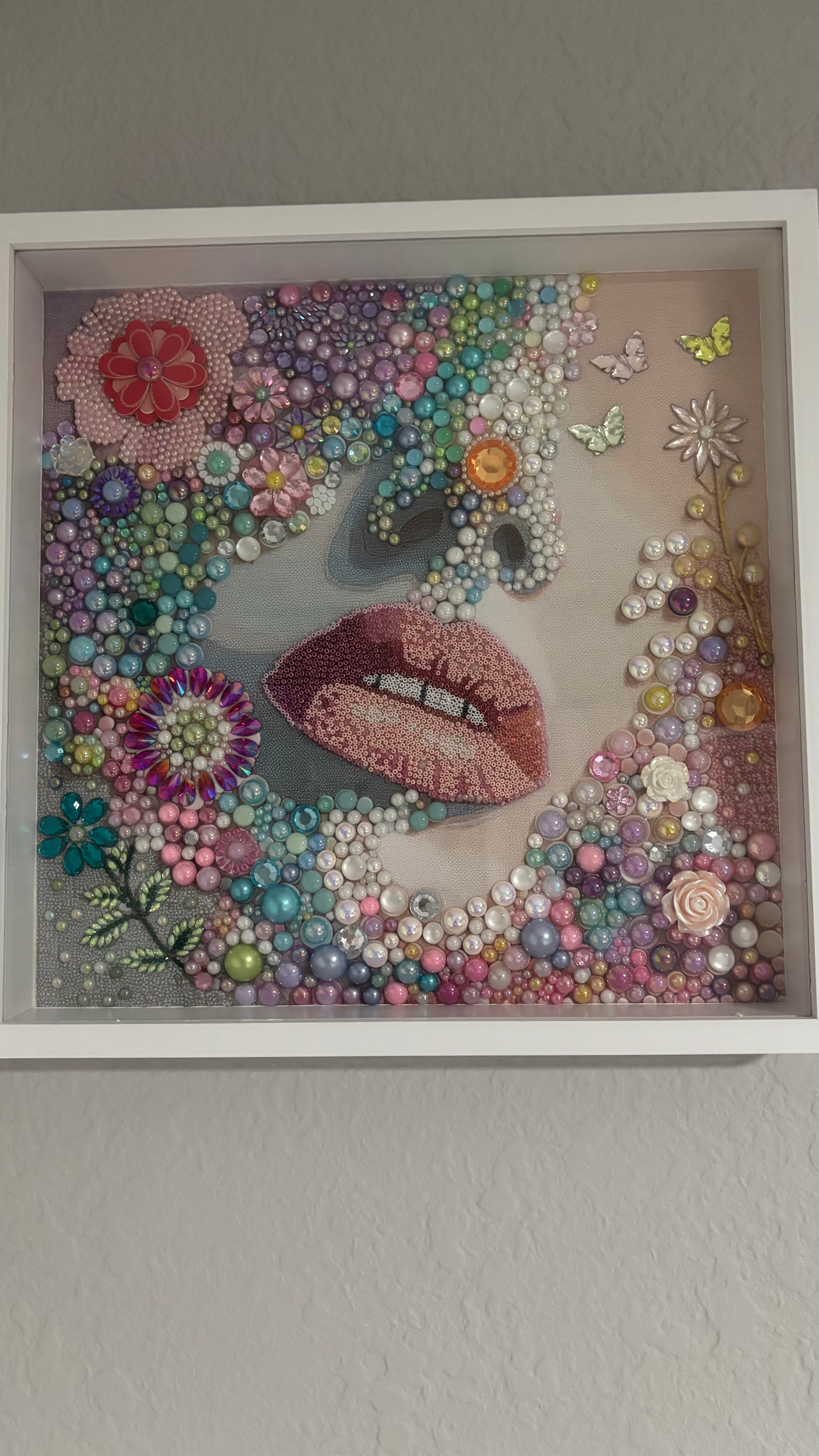 Bold Whisper — Framed Crystal & Pearl Wall Art 30x30