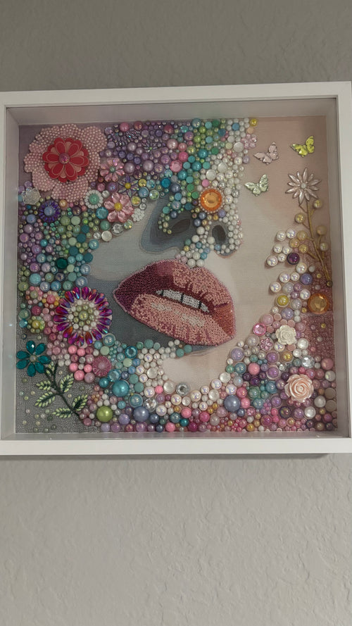Bold Whisper — Framed Crystal & Pearl Wall Art 30x30