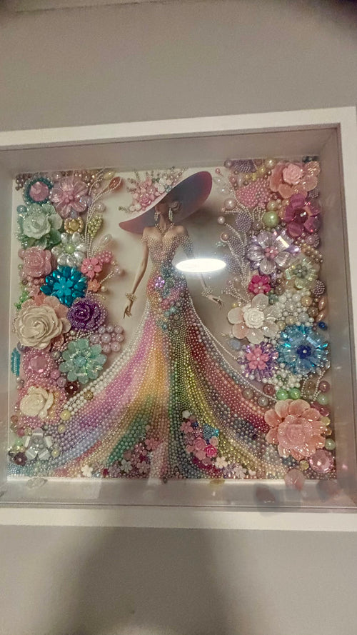 Garden Duchess — Framed Crystal & Pearl Wall Art 30x30
