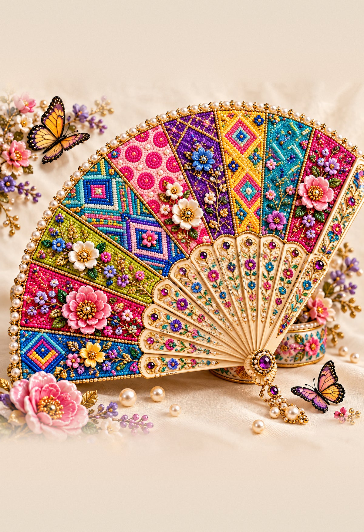 L'Éventail beaded patchwork fan wall art print