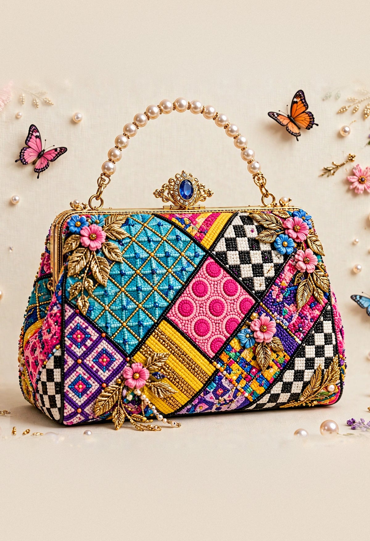 Le Sac Bijou beaded patchwork handbag wall art print