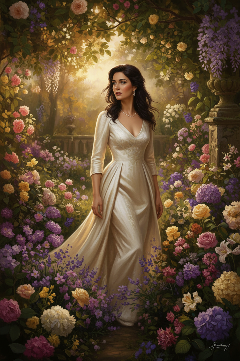 Woman in garden printed on Hahnemühle Photo Rag Metallic 340g