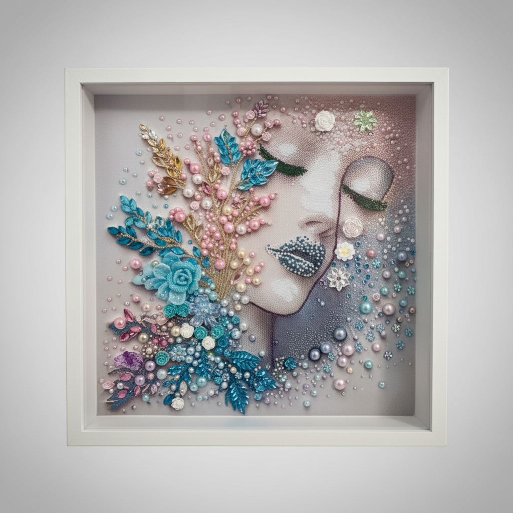 Ethereal Dream — Framed Crystal & Pearl Wall Art 30x30