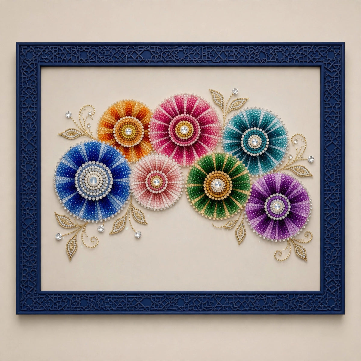 Mandala Floral — Cuadro enmarcado con flores de cuentas hecho a mano