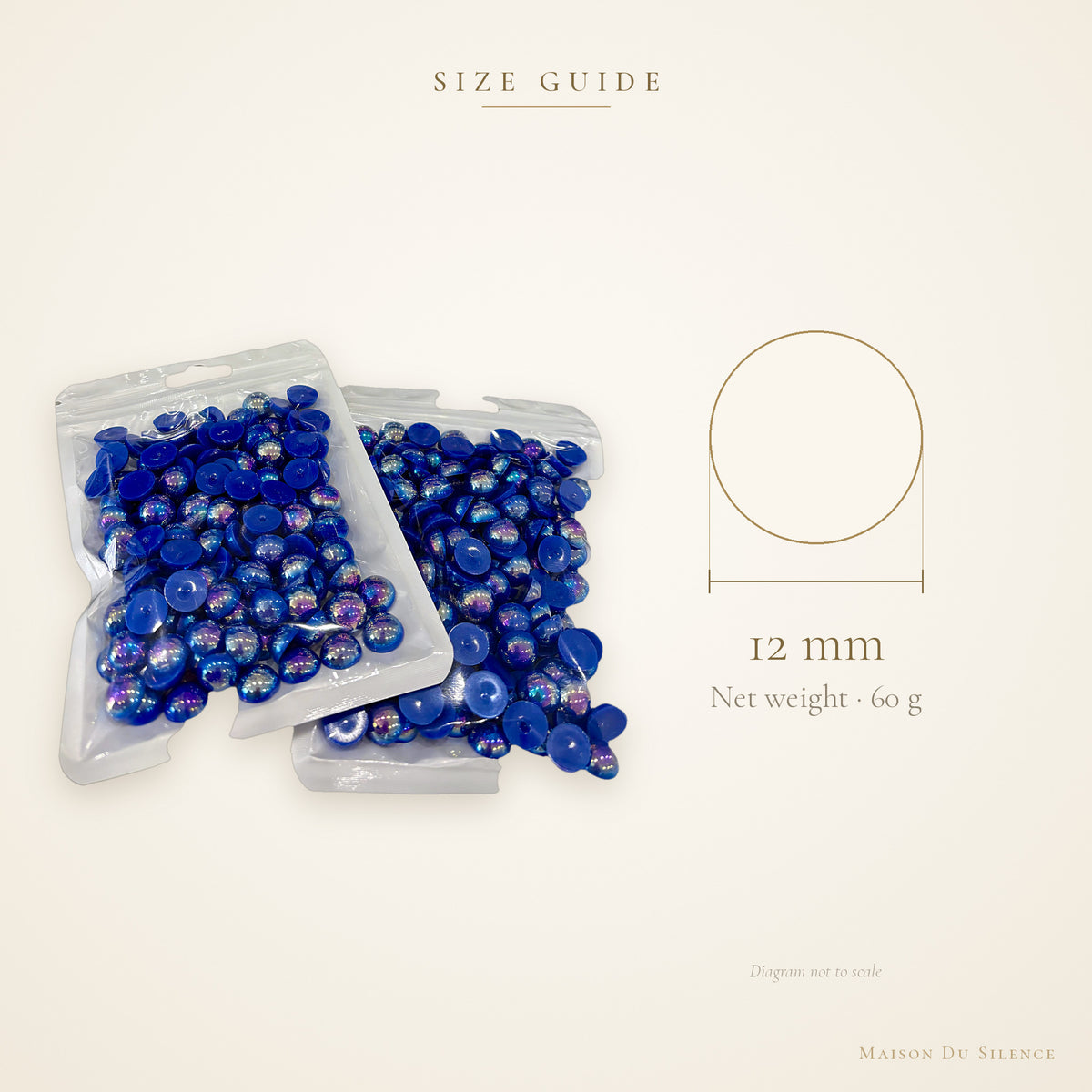 Size guide for sapphire half pearls, 12 mm, 60g