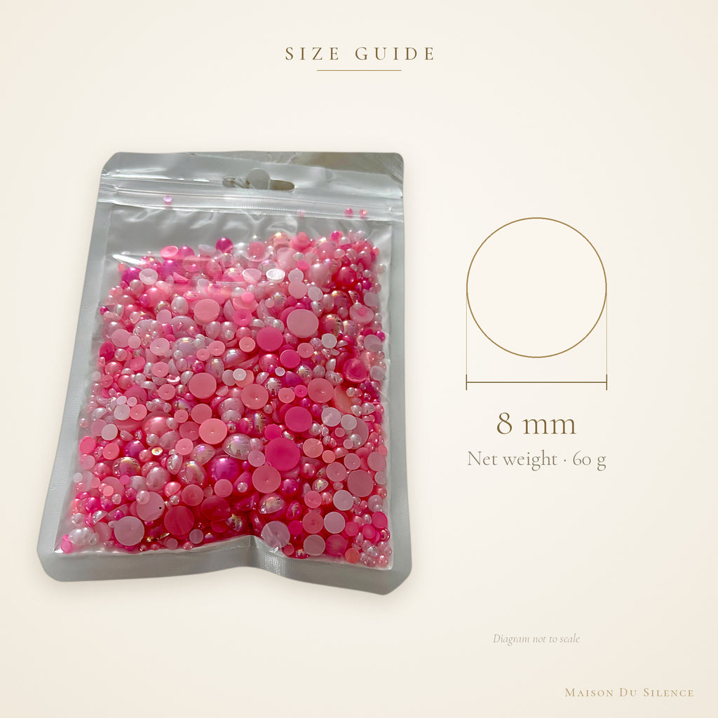 Size guide for pink half pearls, 8 mm, 60g