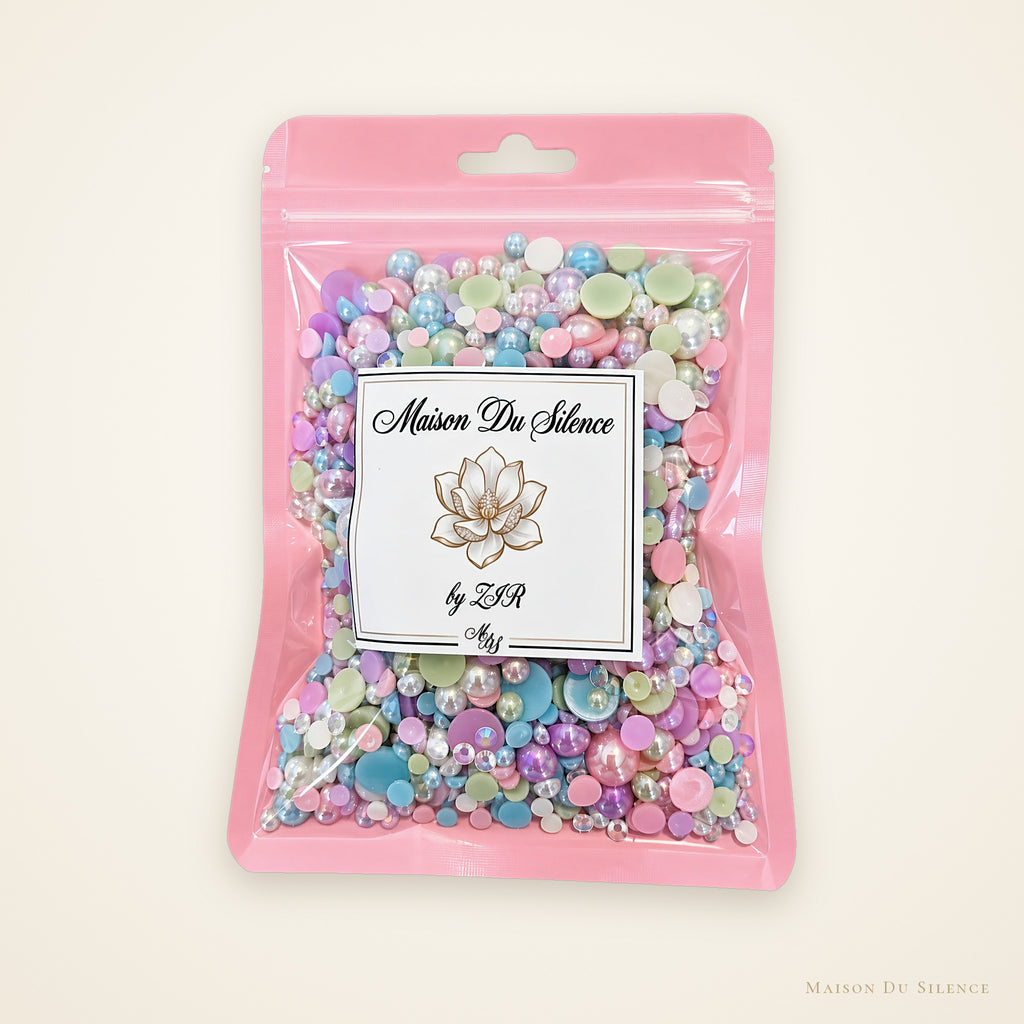 Pink bag of Pastel Dream bead mix, 60g, in pastel pink, lavender, blue, green and white