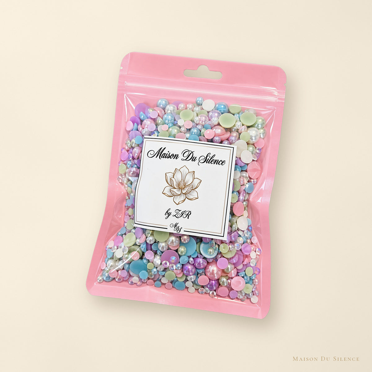 Pastel Dream bead mix bag styled on a cream backdrop