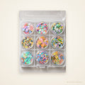 Premium Mystery Sequin Kit, a 9-compartment organizer box with assorted sequins