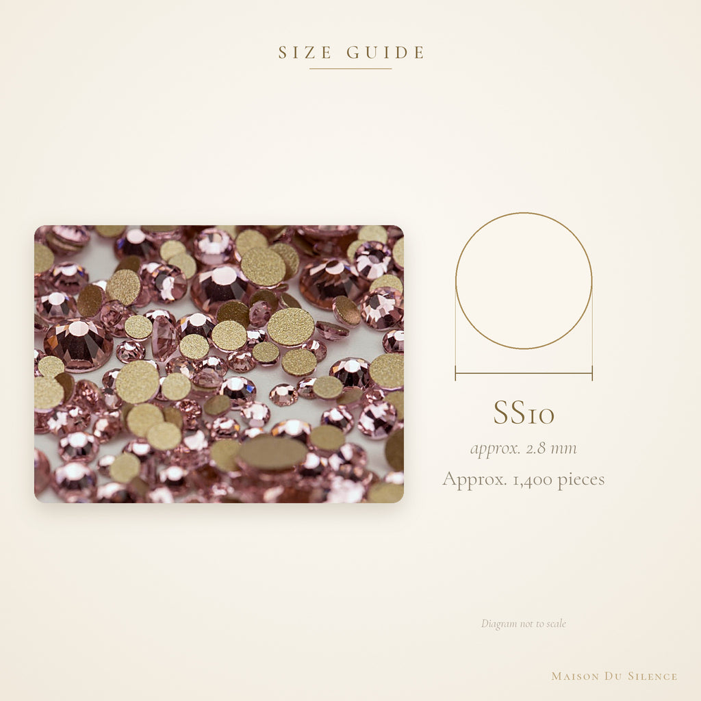 Size guide for Rose Lumière pink rhinestones, SS10, approx. 2.8 mm, approx. 1,400 pieces