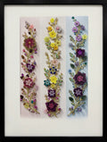 Tríptico Vertical Enmarcado — Flores con cristales y perlas hecho a mano 13x19