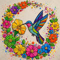 Pop Hummingbird - colorful pop-art hummingbird with patchwork flowers, fine art print