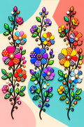 Three flowering stems in bold vibrant color on an ivory background