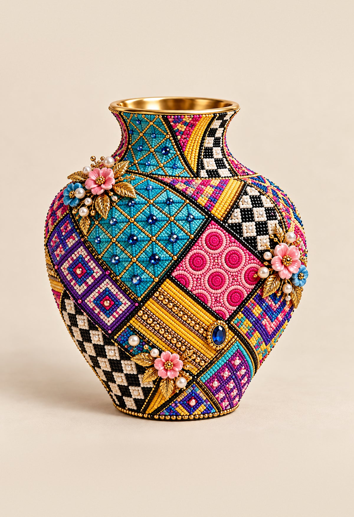 Mosaic Vase beaded patchwork wall art print