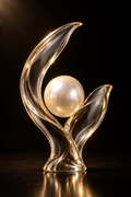 The Pearl Within — a luminous pearl held between clear crystal leaves