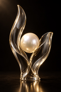 Becoming — a pearl embraced by a tall rising crystal flame form